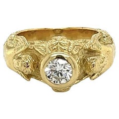 Vintage Diamond Engraved Female Figure Gold Ring