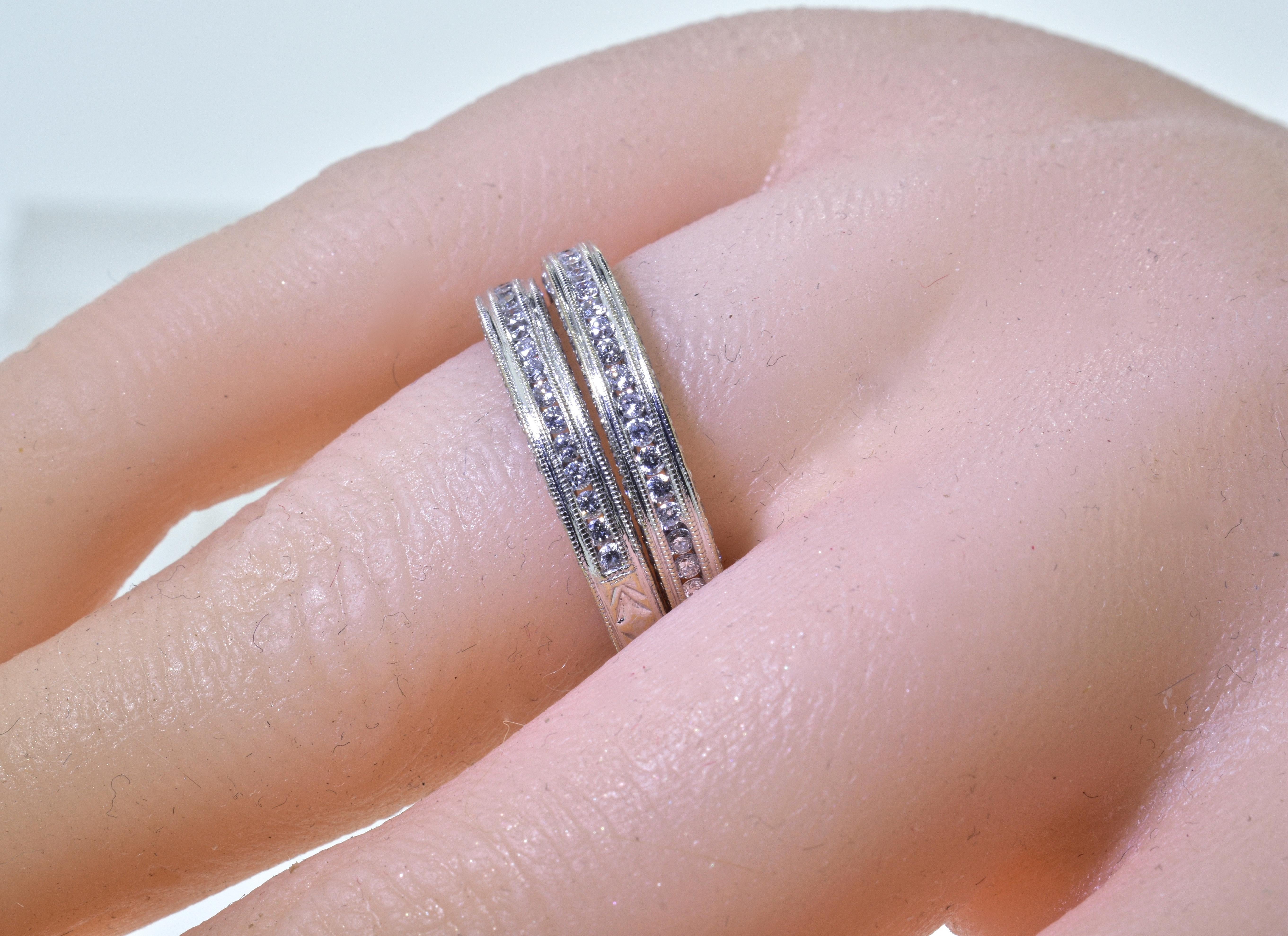 Contemporary Vintage Diamond Eternity Bands with Diamonds on 3 Sides, c. 1980 For Sale