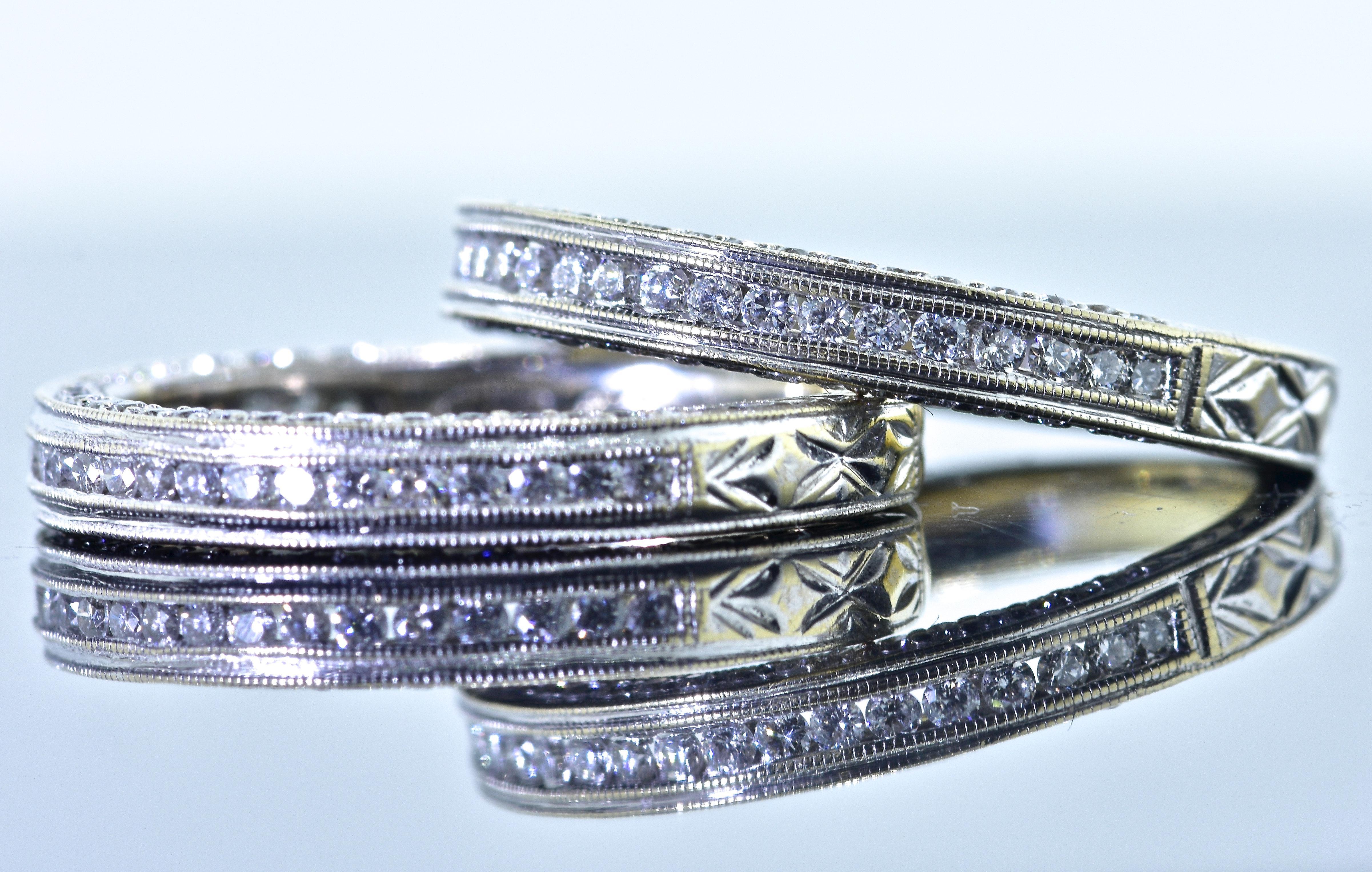 Vintage Diamond Eternity Bands with Diamonds on 3 Sides, c. 1980 In Excellent Condition For Sale In Aspen, CO