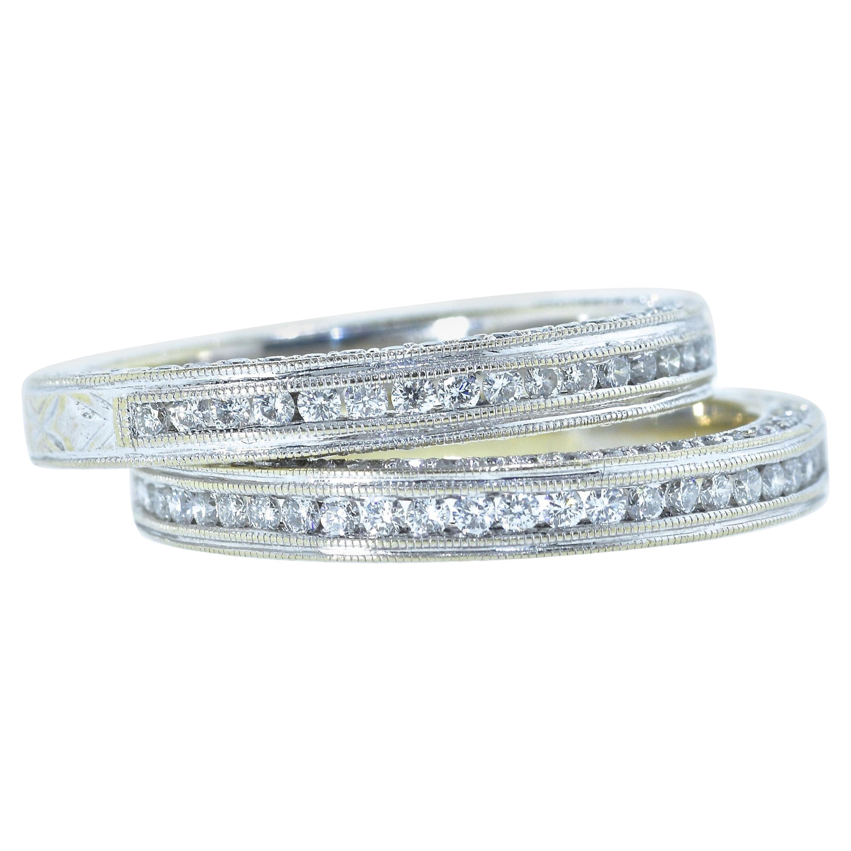 Vintage Diamond Eternity Bands with Diamonds on 3 Sides, c. 1980 For Sale