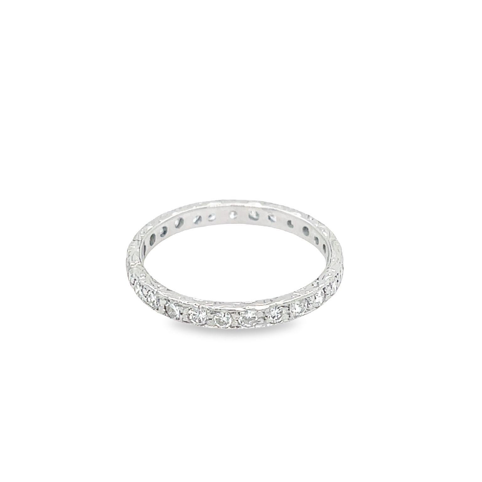 Round Cut Vintage Diamond Eternity Ring in Platinum For Sale