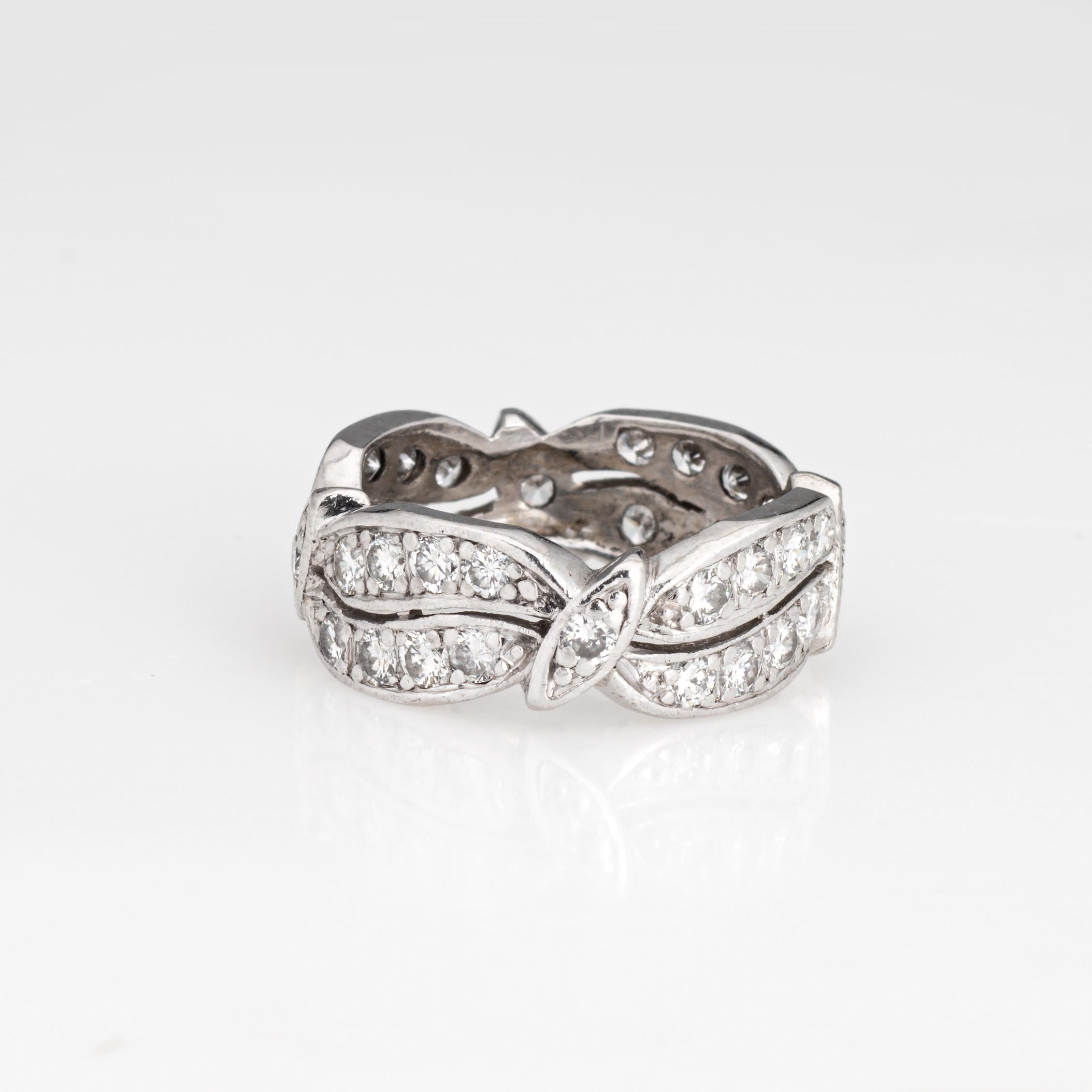 Retro Vintage Diamond Eternity Ring Sz 4.75 Mid Century Platinum Band Bridal Wedding For Sale
