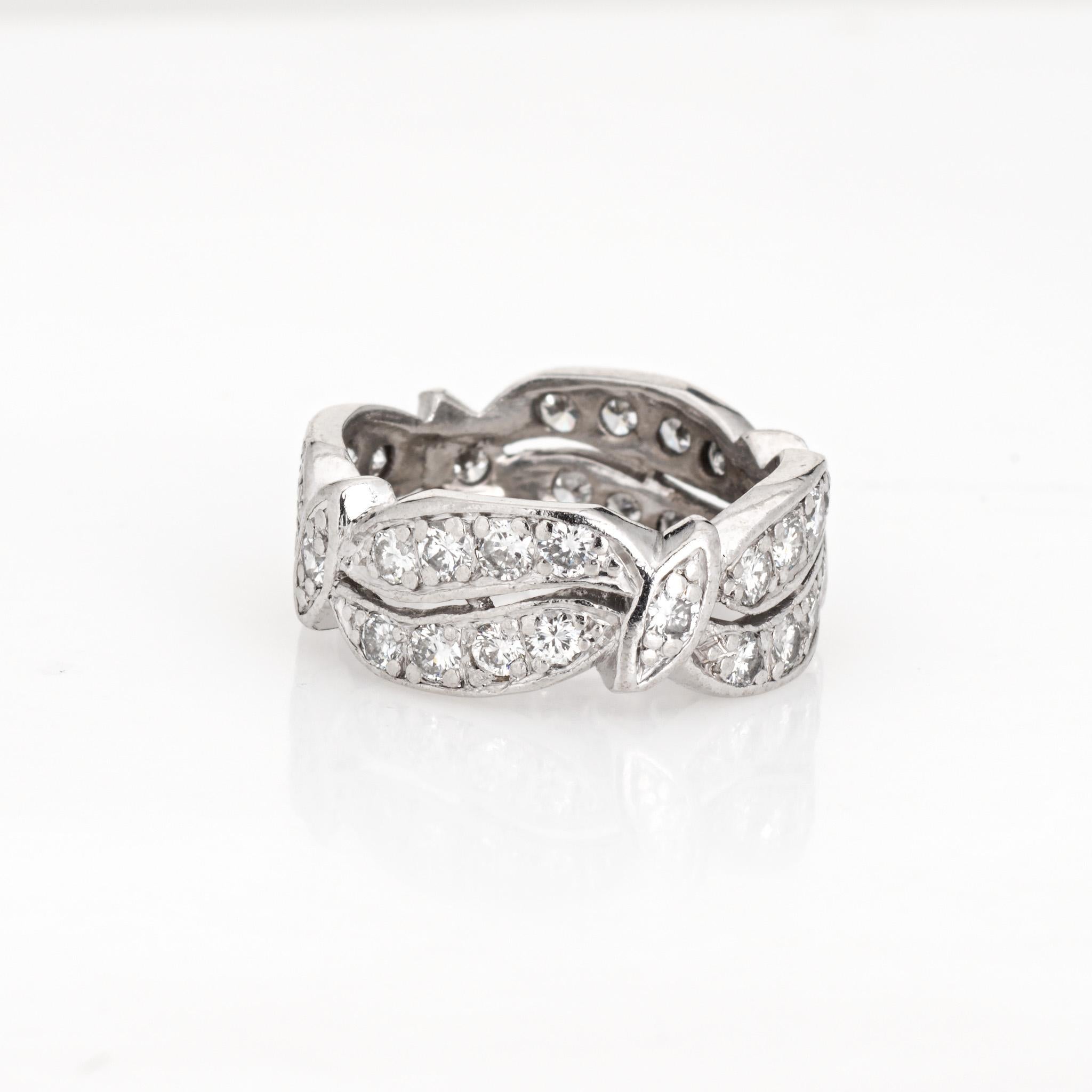 Round Cut Vintage Diamond Eternity Ring Sz 4.75 Mid Century Platinum Band Bridal Wedding For Sale