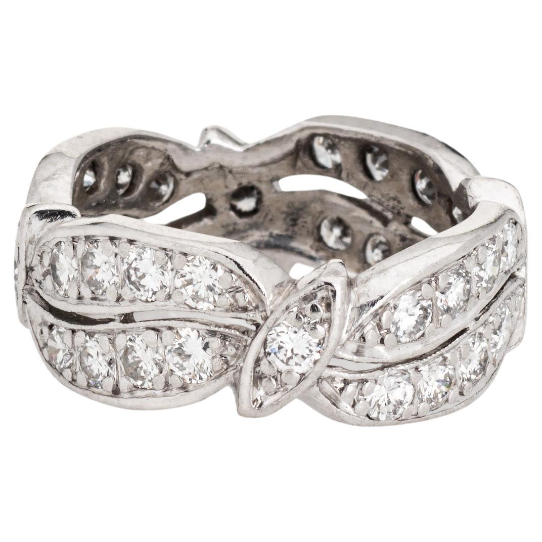 Vintage Diamond Eternity Ring Sz 4.75 Mid Century Platinum Band Bridal Wedding For Sale