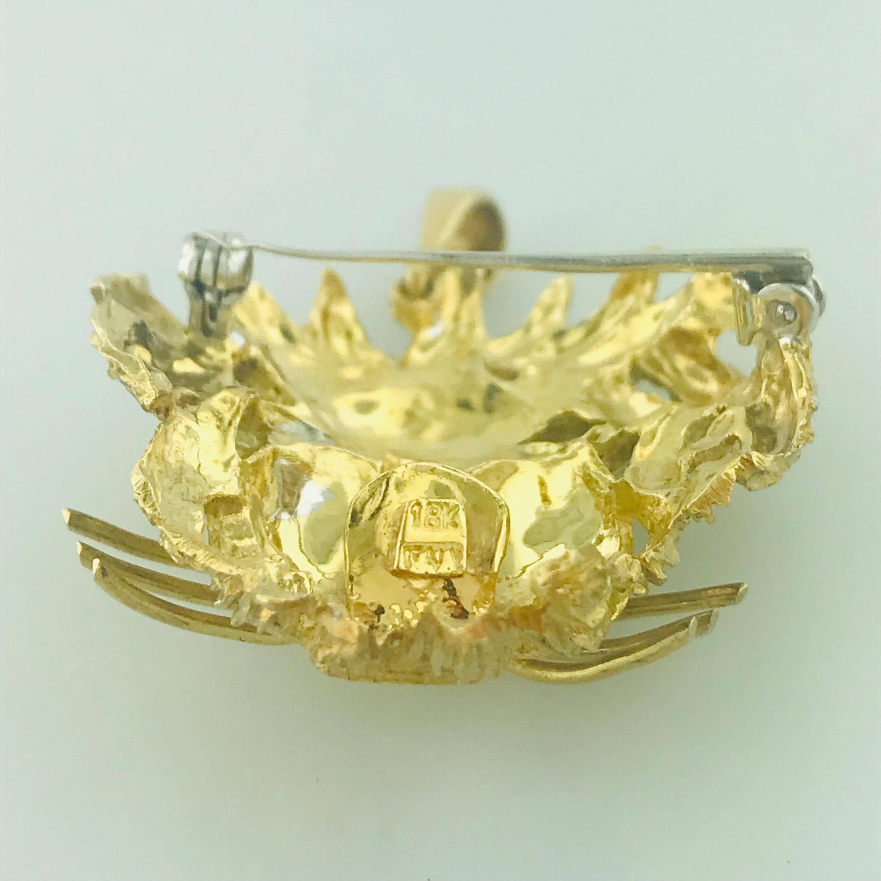 Vintage Lion Diamond Eye'd Brooch Pin and Pendant in 18 Karat Yellow Gold 1