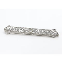 Vintage Diamond Filigree Brooch 14 karat White Gold Brooch Pin circa 1940's