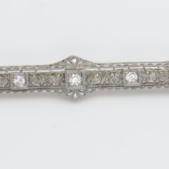 Vintage Diamond Filigree Brooch 14 karat White Gold Brooch Pin circa 1940's
