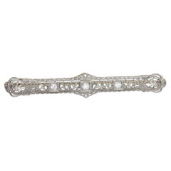 Vintage Diamond Filigree Brooch 14 karat White Gold Brooch Pin circa 1940's