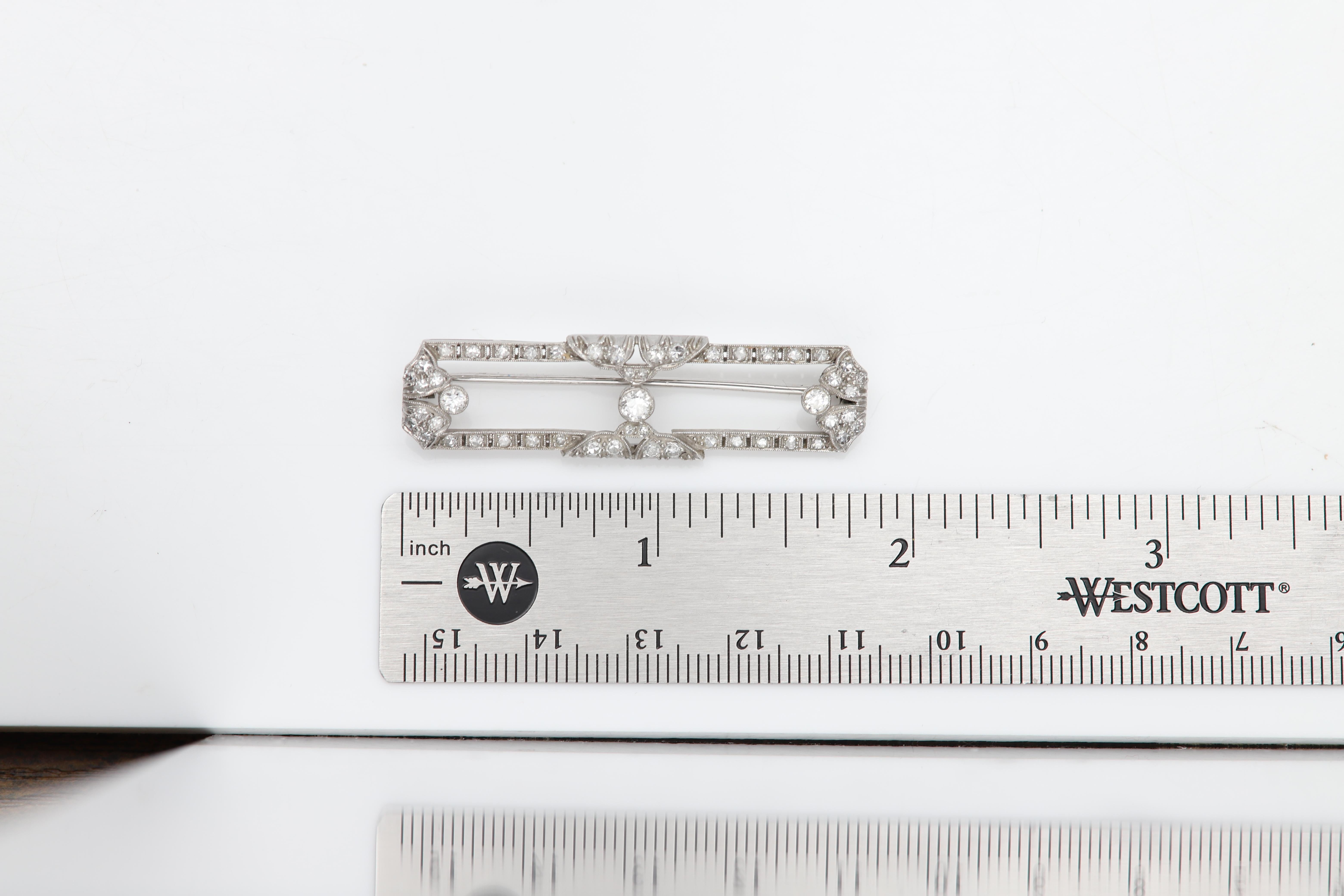 Old Mine Cut Vintage Diamond Filigree Brooch 18 karat White Gold Brooch Pin circa 1930's For Sale