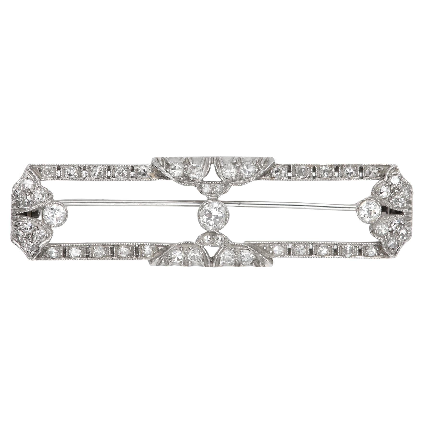 Vintage Diamond Filigree Brooch 18 karat White Gold Brooch Pin circa 1930's