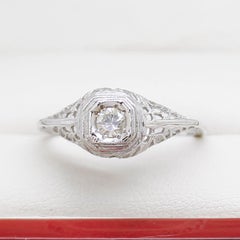 Vintage Diamond Filigree Engagement Ring, White Gold