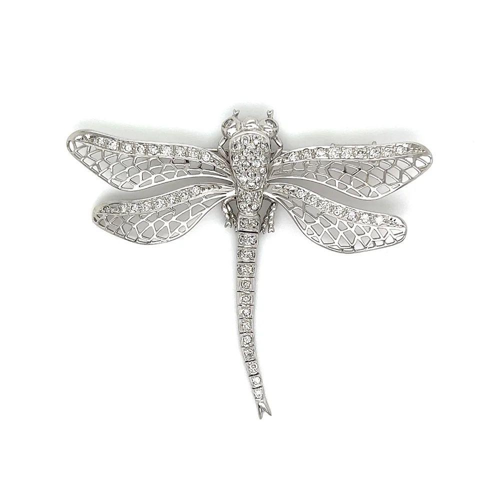 Taille ronde Broche vintage en or filigrané diamant Dragonfly Articulating Tail (libellule à queue articulée) en vente
