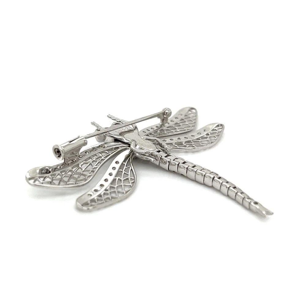 Round Cut Vintage Diamond Filigree Gold Dragonfly Articulating Tail Brooch Pin For Sale