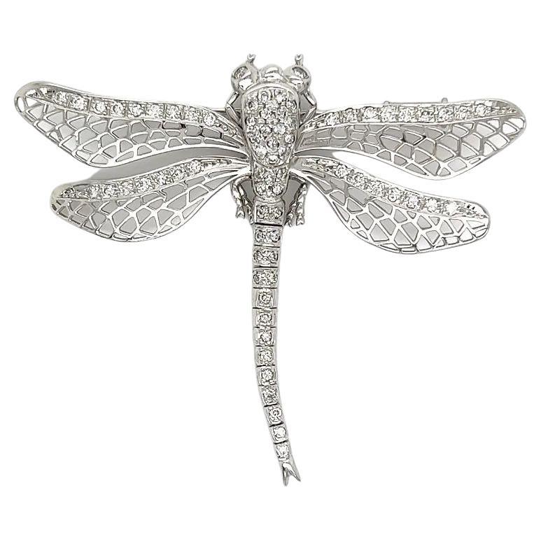Vintage Diamond Filigree Gold Dragonfly Articulating Tail Brooch Pin For Sale