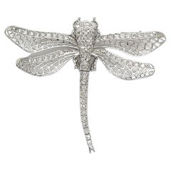 Vintage Diamond Filigree Gold Dragonfly Articulating Tail Brooch Pin