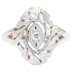 Bague navette filigrane vintage en or blanc 14 carats, taille 4,5