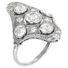 Vintage Diamond Filigree Platinum Five Stone Cocktail  Ring
