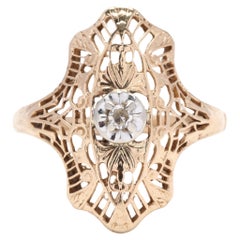 Vintage Diamond Filigree Ring, 10K Yellow White Gold, Ring Size 5.25