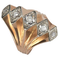 Bague éventail vintage en or à cinq rangées de diamants, c. 1940