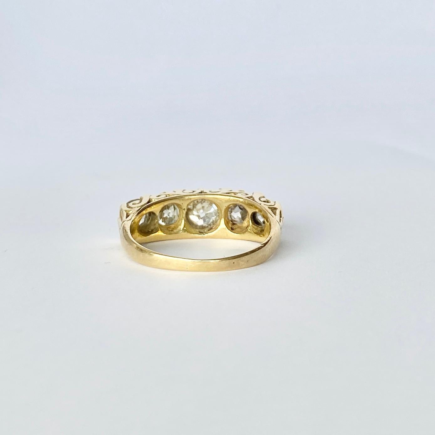 Modern Vintage Diamond Five-Stone 18 Carat Gold Ring