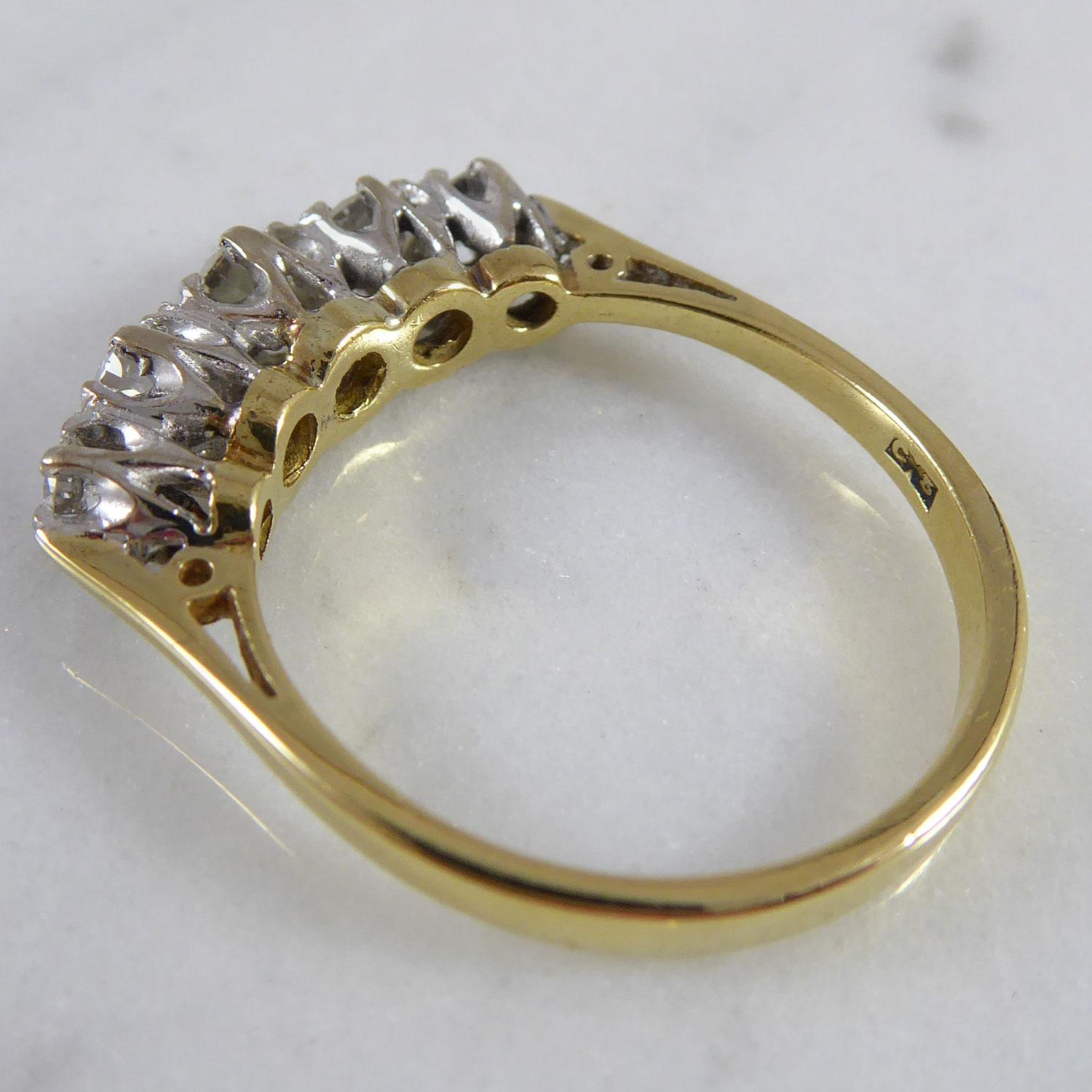Modern Vintage Diamond Five-Stone Ring, 0.63 Carat, Hallmarked London 1983, 18ct Gold