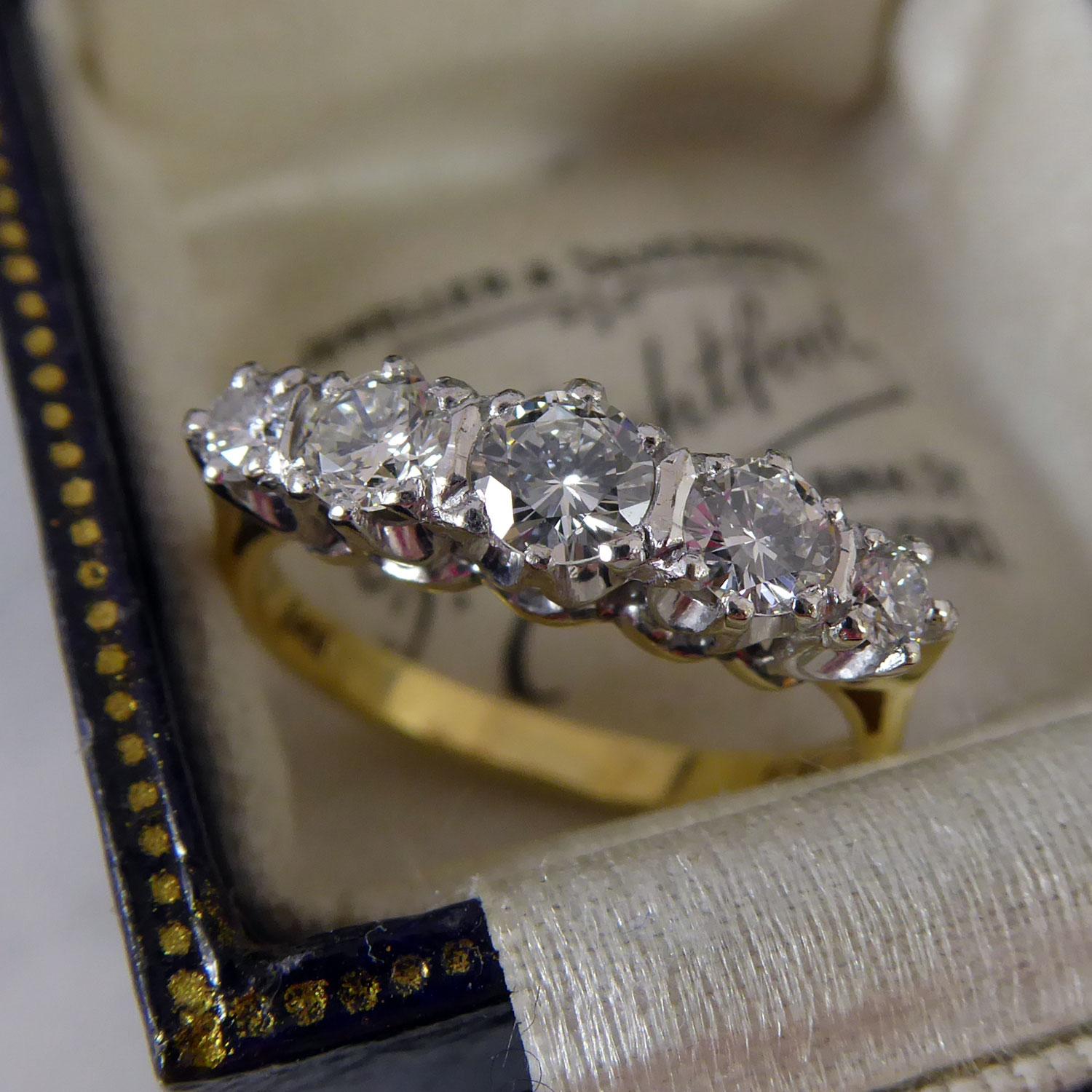 Women's Vintage Diamond Five-Stone Ring, 0.63 Carat, Hallmarked London 1983, 18ct Gold