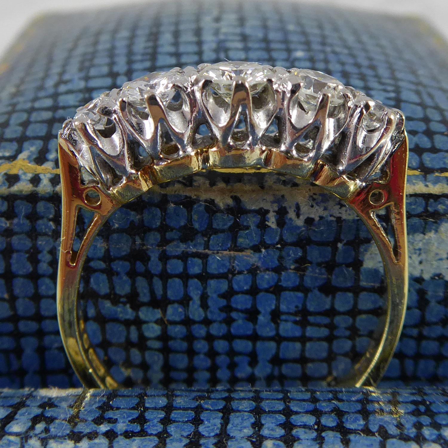 Vintage Diamond Five-Stone Ring, 0.63 Carat, Hallmarked London 1983, 18ct Gold 1