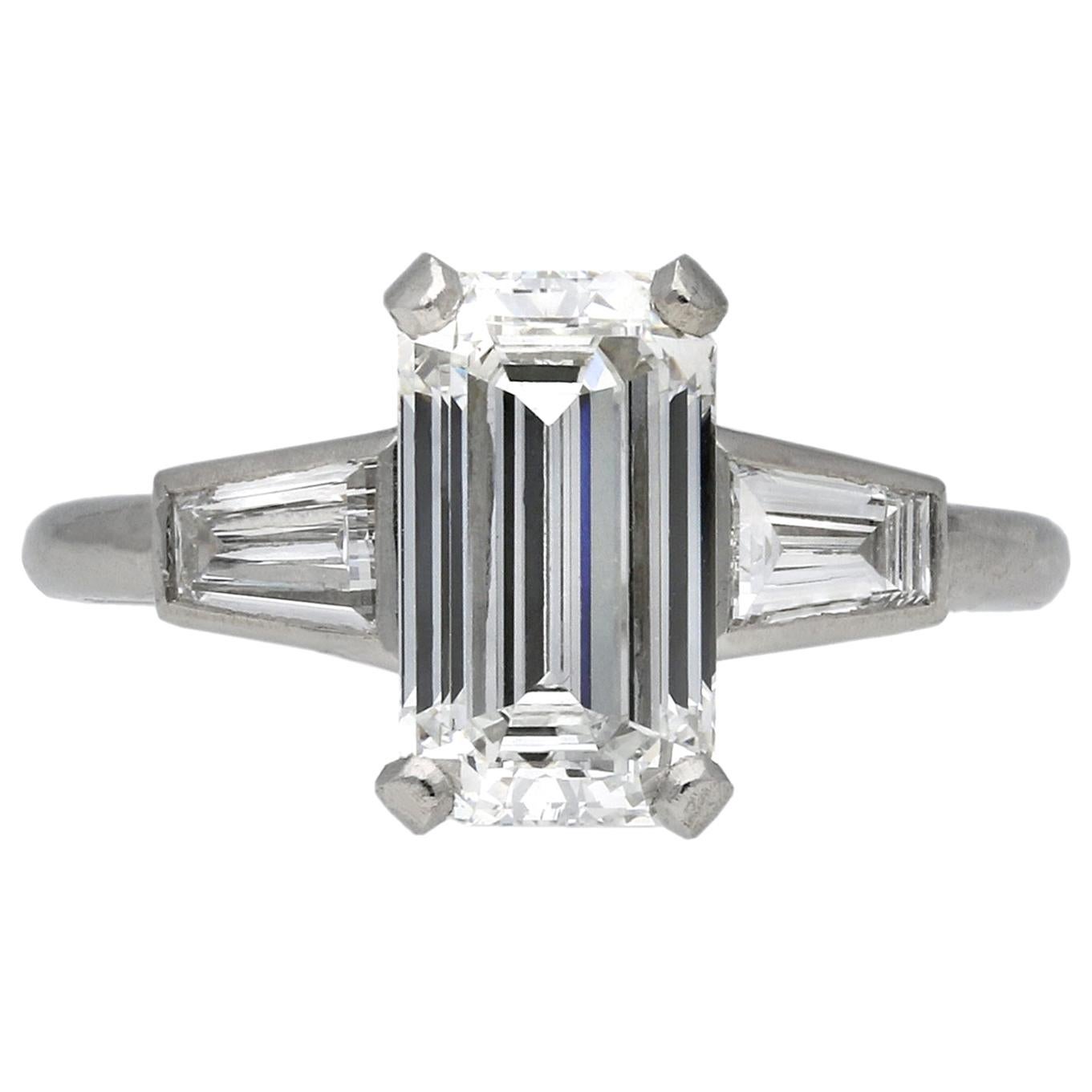 Vintage Diamond Flanked Solitaire Ring, circa 1950