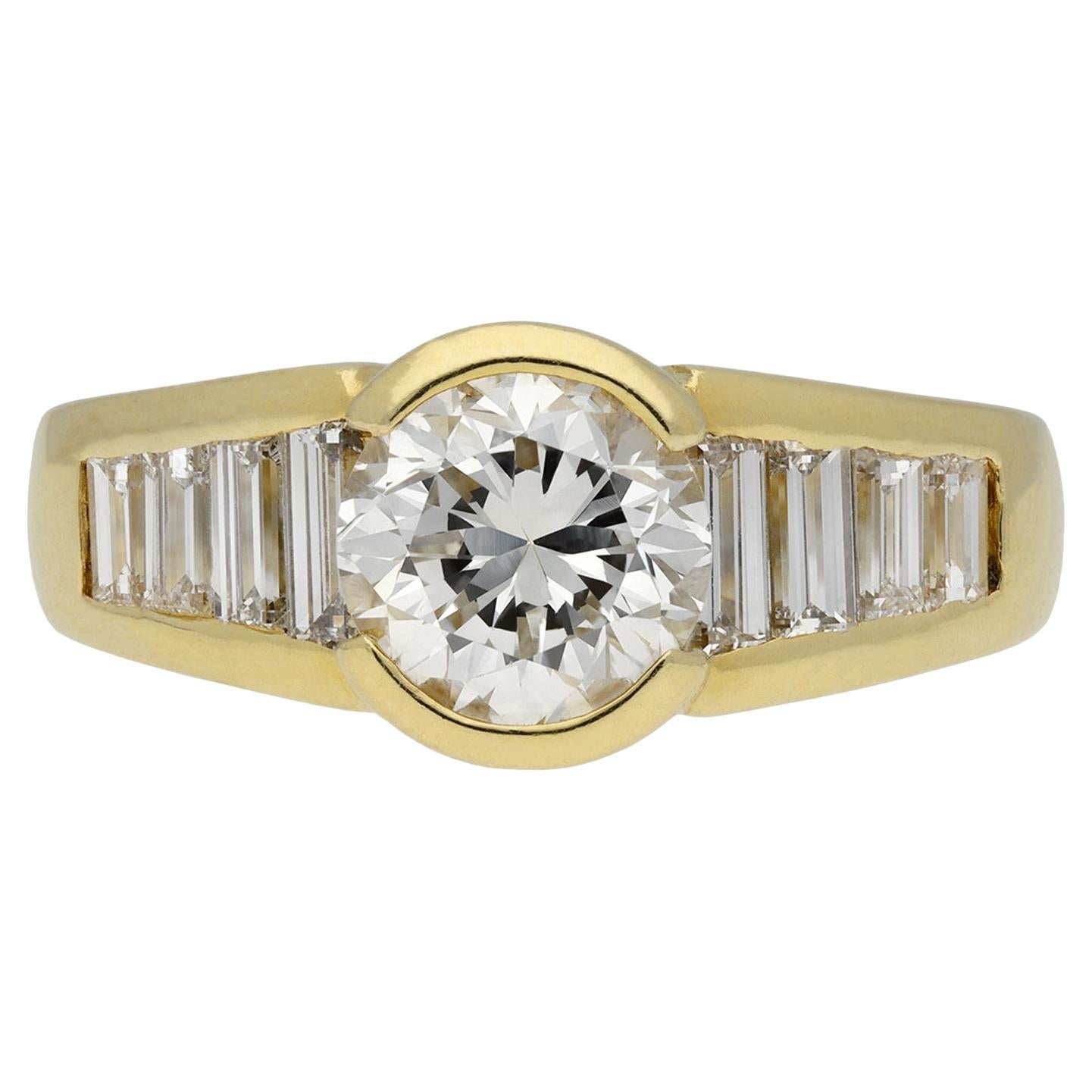 Diamantbesetzter Solitärring im Vintage-Stil, französisch, um 1970.