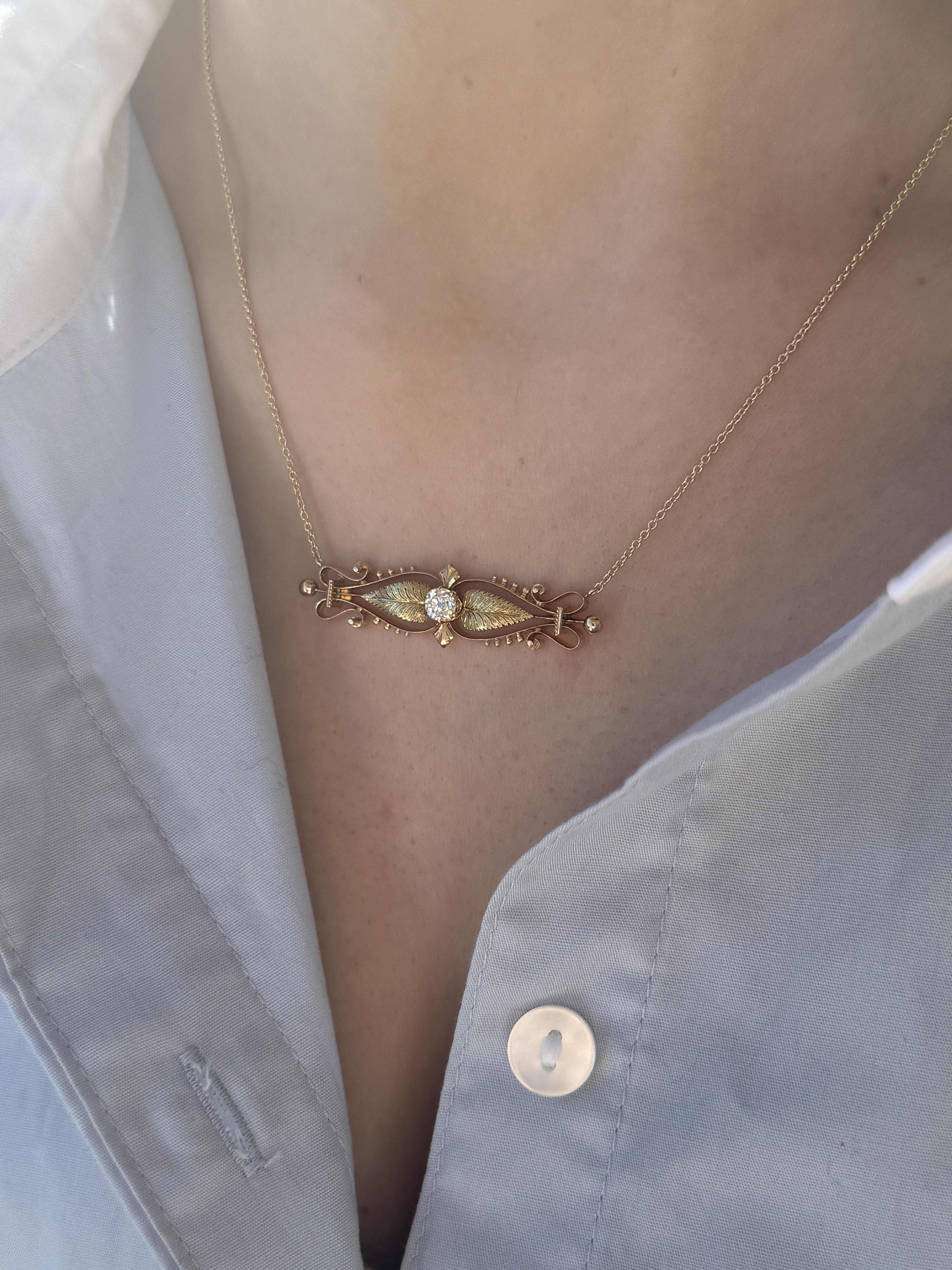 Taglio vecchia miniera Collana di conversione con spilla floreale con diamante vintage in vendita