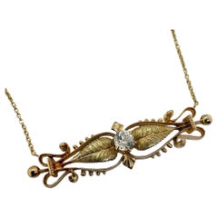 Vintage Diamond Floral Brooch Conversion Necklace