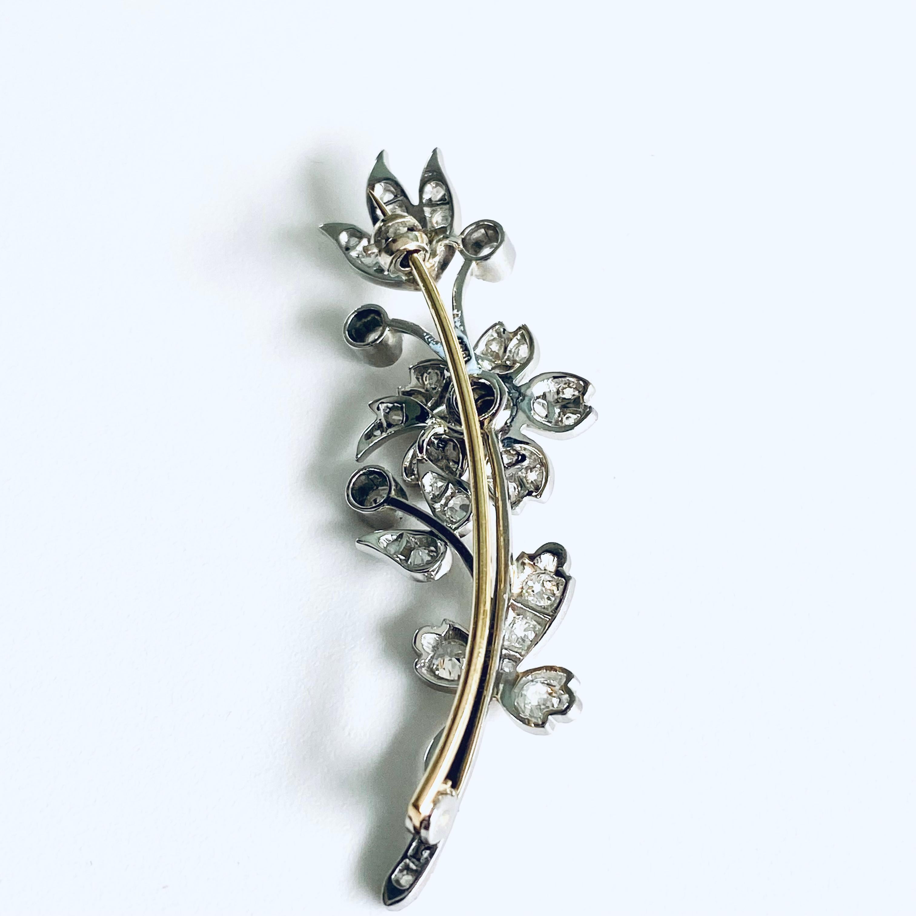 Vintage Diamond Floral Brooch in Platinum and Yellow Gold  5