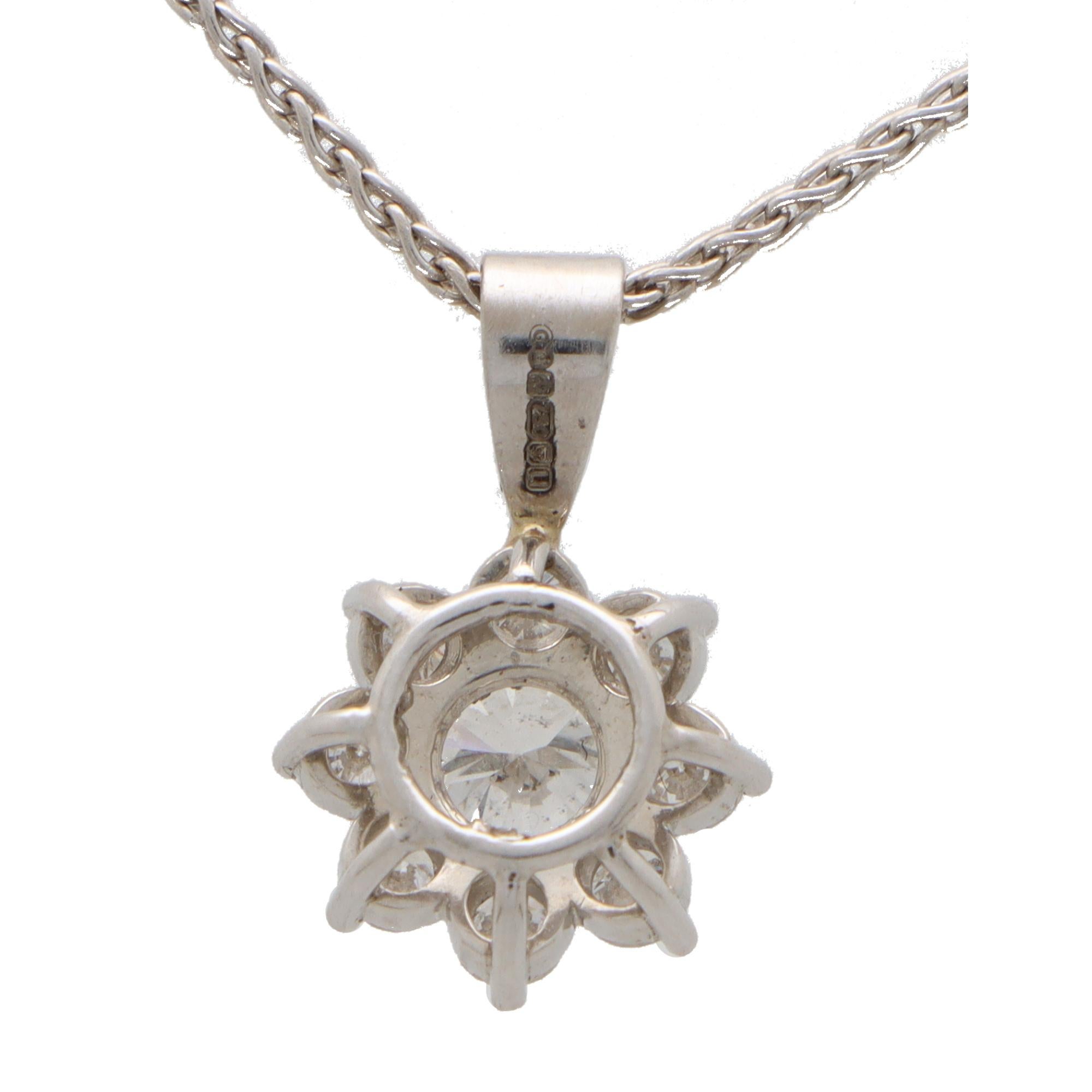 Women's or Men's Vintage Diamond Floral Cluster Pendant Necklace in White Gold