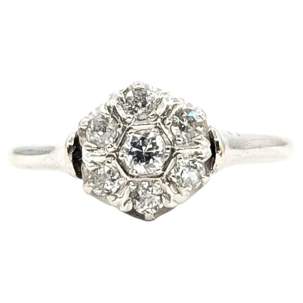 Vintage Diamond Floral Cluster Ring in 14k White Gold