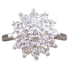 Vintage Diamond Flower Cluster Ring in 18 Carat White Gold