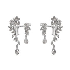 Vintage Diamond Flower Cluster Two Sides Earrings in White Gold