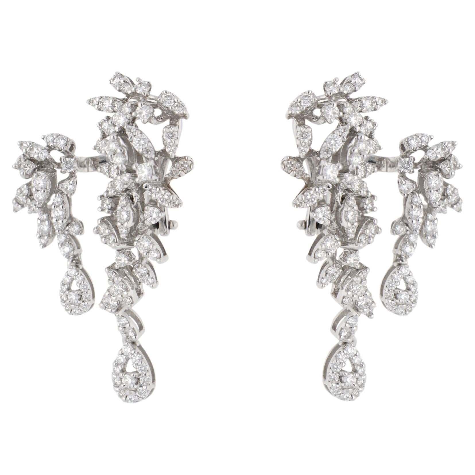 Vintage Diamond Flower Cluster Two Sides Earrings in White Gold