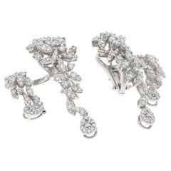 Vintage Diamond Flower Cluster Two Sides Earrings in White Gold