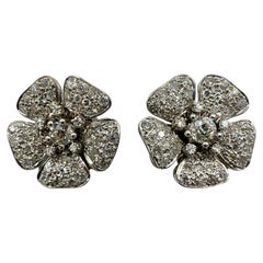 Retro Diamond Flower Platinum Clip On Earrings