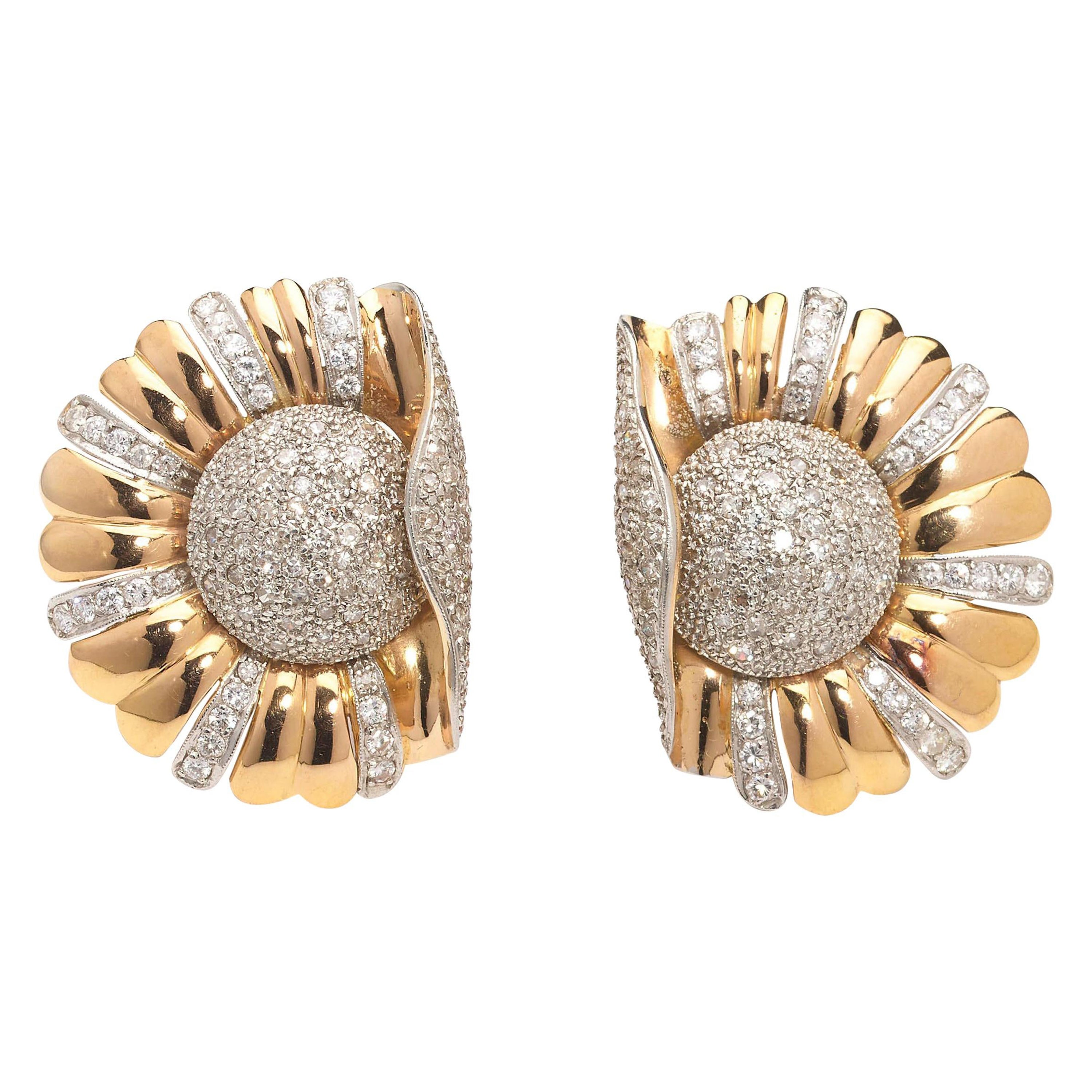 Orecchini a fiore con diamanti d'epoca, 3,00 carati, circa 1950 in vendita