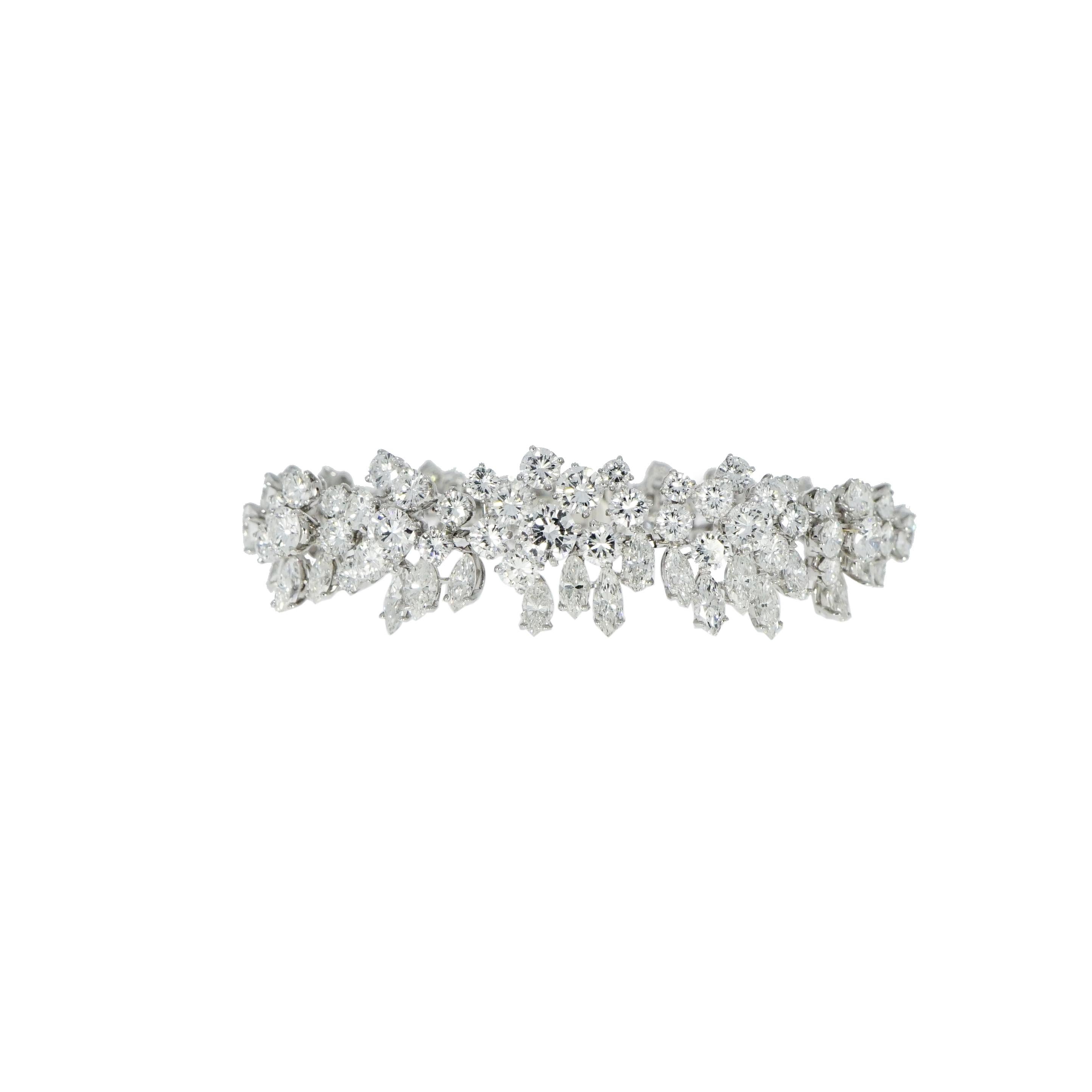 Artist Vintage Diamond Flowers Platinum Bracelet