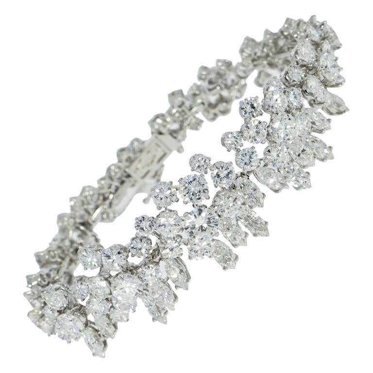 Vintage Diamond Flowers Platinum Bracelet at 1stDibs