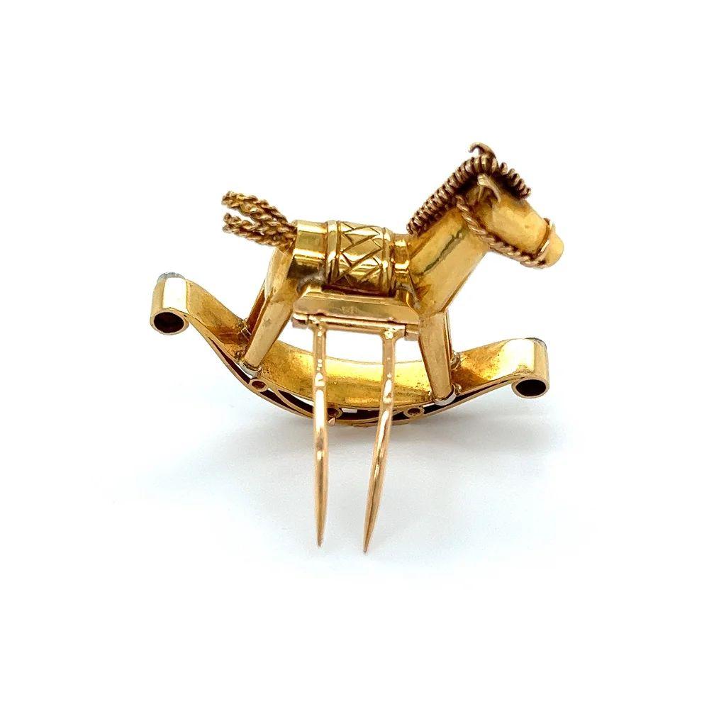 Gold-Clip-Brosche/Anstecknadel, Französische Diamant-Schaukelpferd (Rundschliff) im Angebot