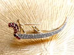 Vintage Diamond, Garnet and Ruby, Yellow Gold Gondola Brooch Circa 1950