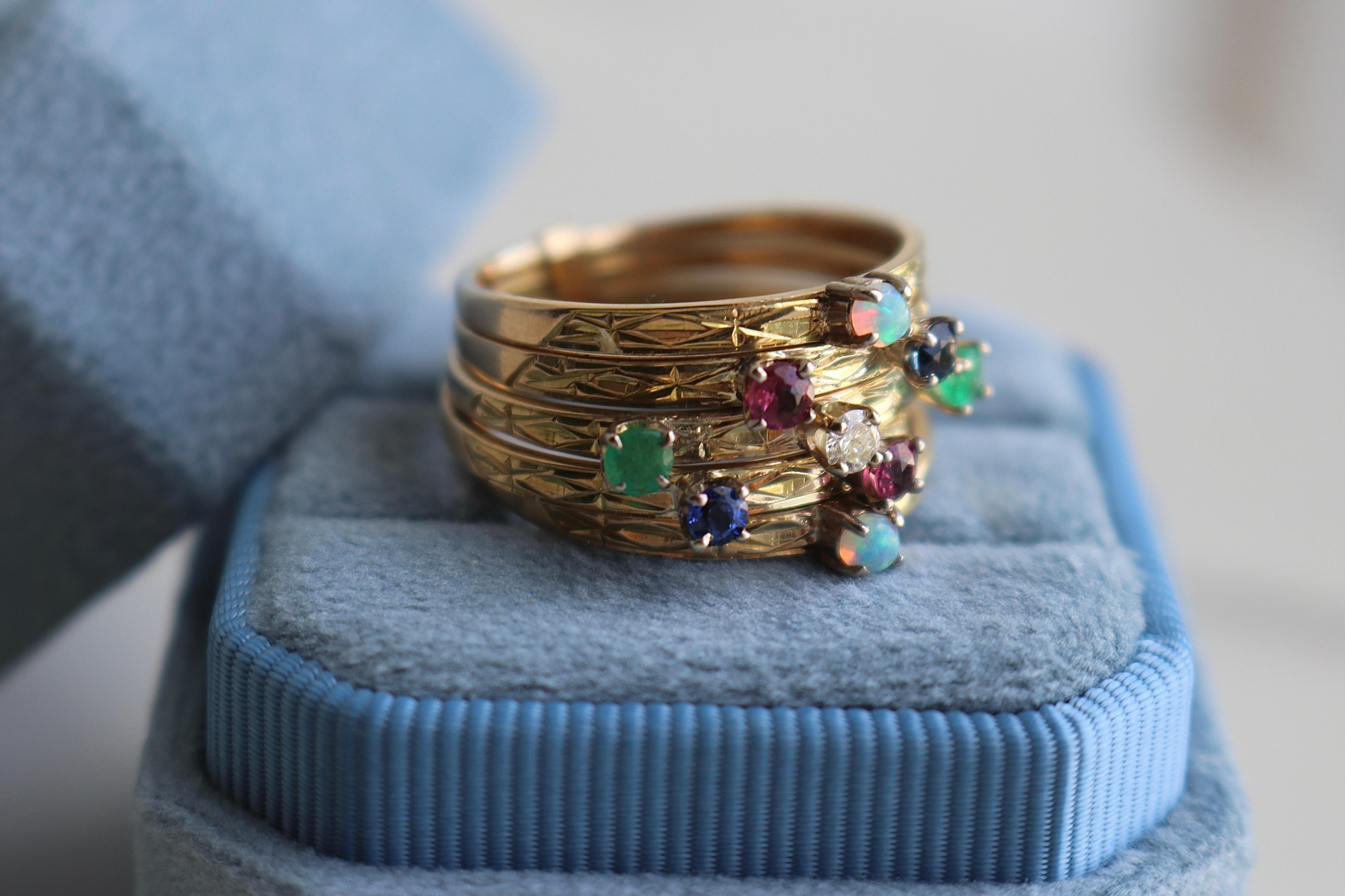 Women's or Men's Vintage Diamond Gemstone 14k Gold Harem Ring For Sale