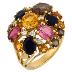 Vintage diamond gemstone 14k yellow gold cocktail ring