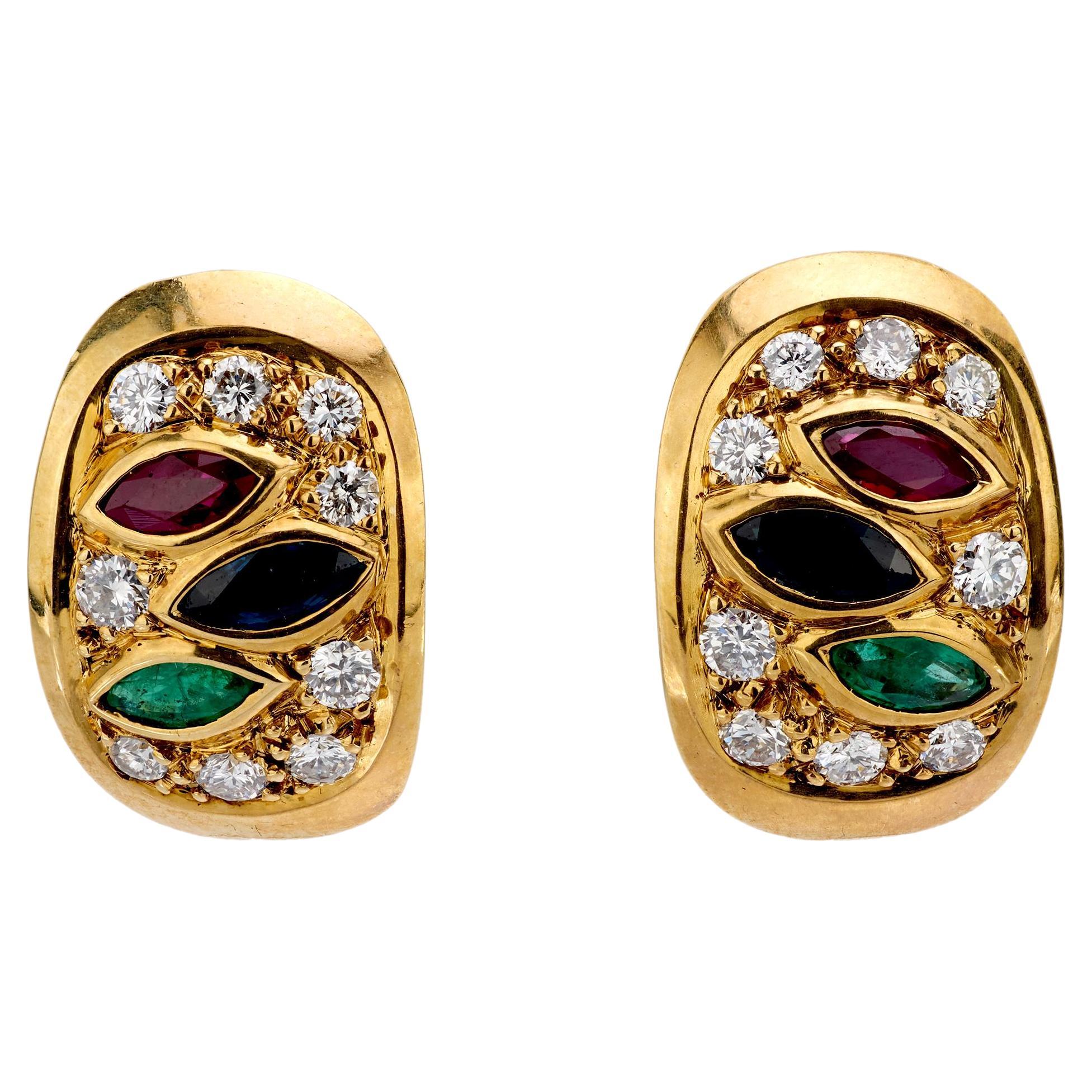 Vintage diamond gemstone 14k yellow gold earrings