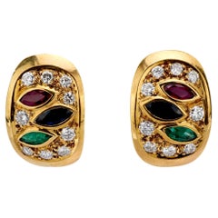Vintage diamond gemstone 14k yellow gold earrings