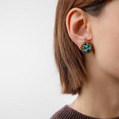 Vintage diamond gemstone 18k yellow gold clip-on earrings