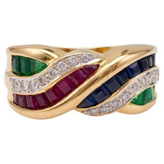 Retro Diamond Gemstone 18k Yellow Gold Ring